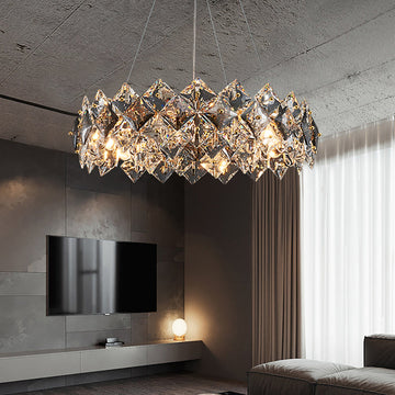 Modern 8-Light Tiered Crystal Chandelier with Adjustable Cables
